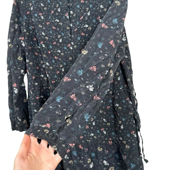 All Saints Lin Rose 100% Silk Floral Long Sleeve Shirt Dress Size 10 Waist Tie - Picture 7 of 16